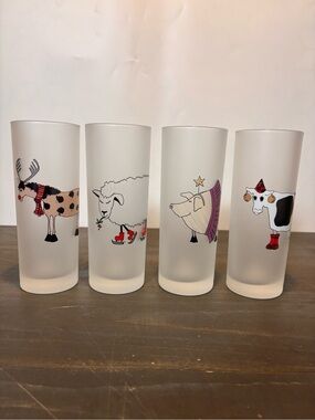 Vintage DARTINGTON Designs Highball Tumbler Frosted Drinking Glasses France Four